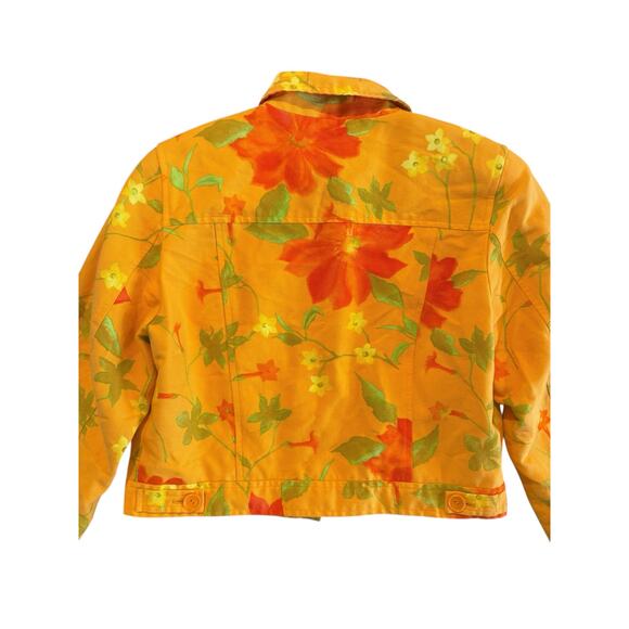 Carlisle Orange Yellow Floral Cropped Jacket Silk Cotton Blend Size 10 - Picture 5 of 11
